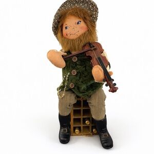 Vintage Annalee Fiddler Doll Violin Wine Rack Posable Figure
